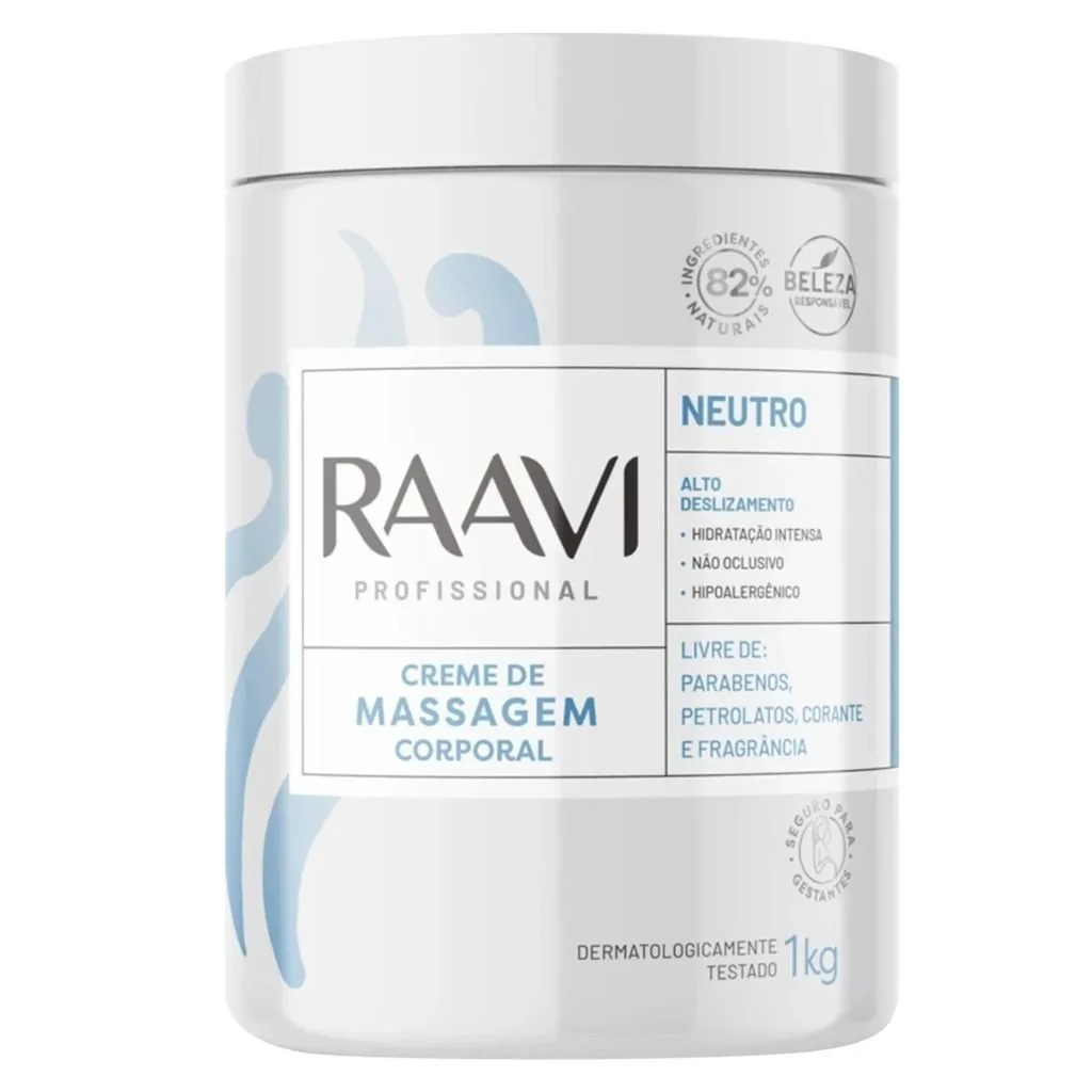 Creme de Massagem Corporal Neutro Raavi 1kg - Hidratação e Deslizamento Perfeito