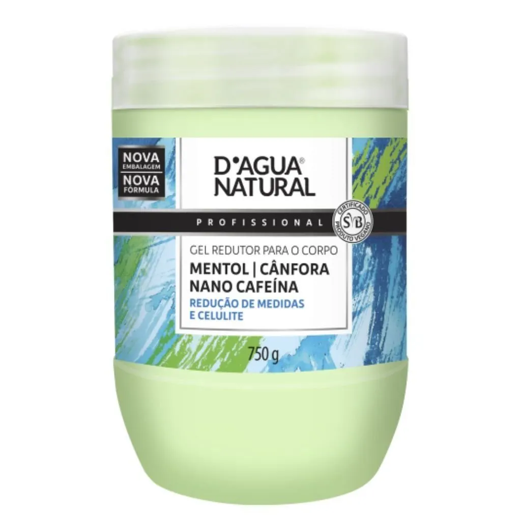 Gel Redutor Mentol Cânfora e Cafeína D'agua Natural 750g