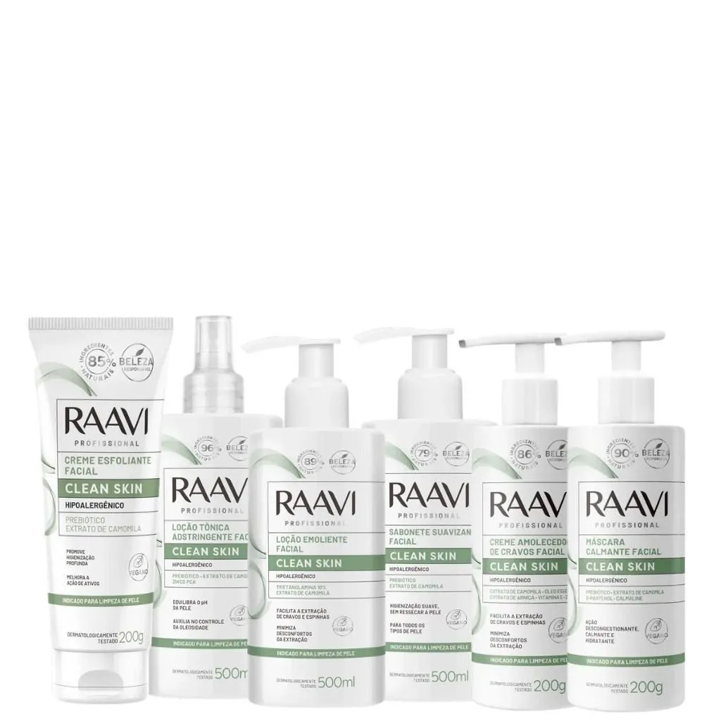 Kit Limpeza de Pele Facial Clean Skin Hipoalergênico Grande Raavi