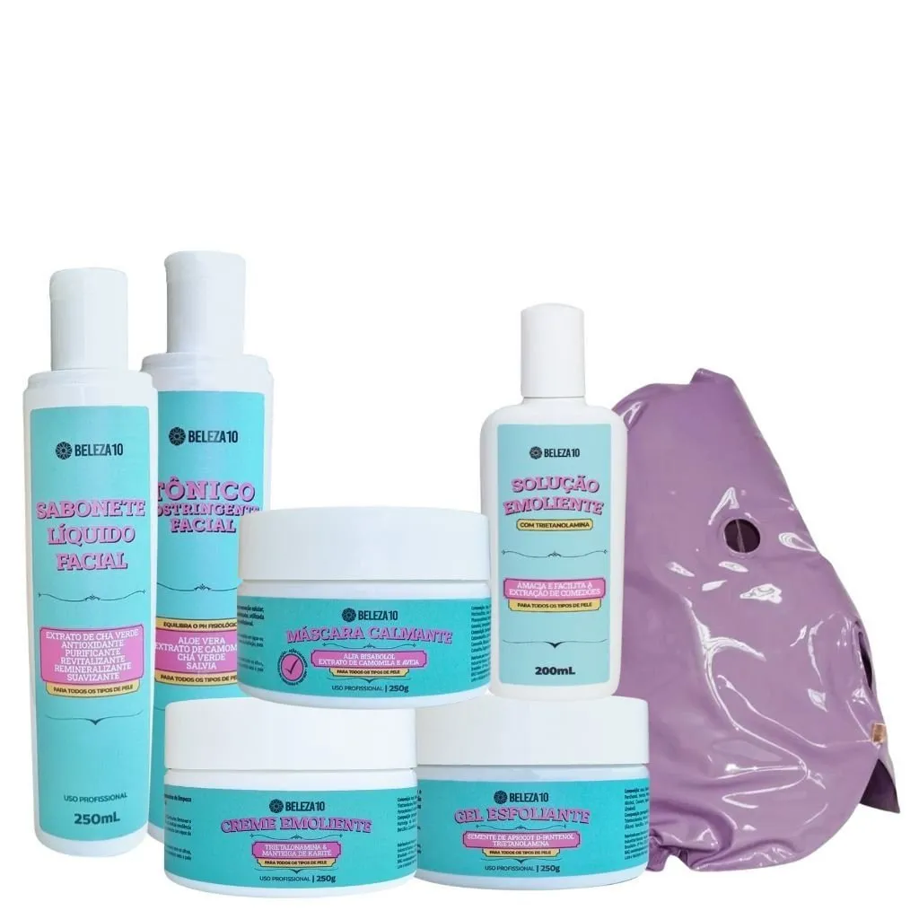 Kit Limpeza de Pele + Máscara Térmica Lilás Beleza10 (7 Itens)