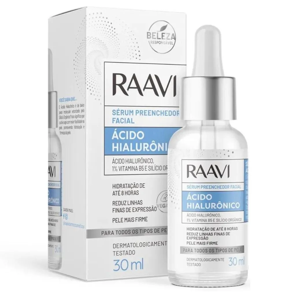 Sérum Facial Preenchedor Ácido Hialurônico Raavi 30ml - Hidrata e Reduz Linhas