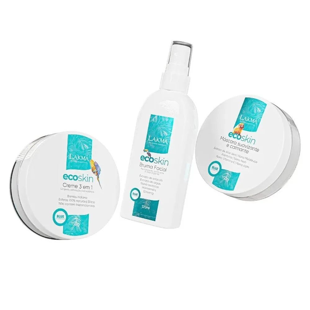 Kit Limpeza de Pele Ecoskin Blue Cosmetics 3 Itens Lakma