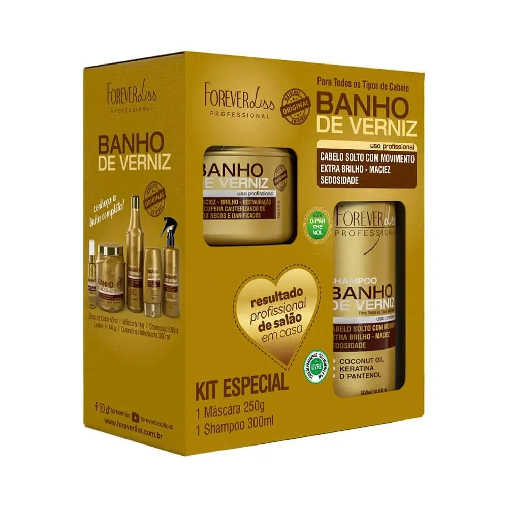 Kit Especial Banho de Verniz com Shampoo e Máscara  - Forever Liss
