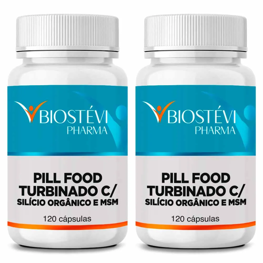 Kit 2 potes pill food turbinado com silício orgânico e msm 120 cápsulas