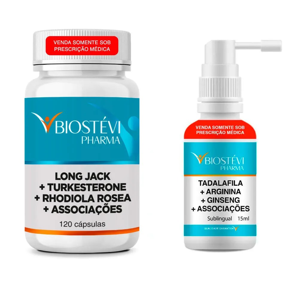 Kit Composto para Auxiliar a Produção Natural da Testosterona Endógena com Long Jack e Spray Tadalafila + Associações- 15ml