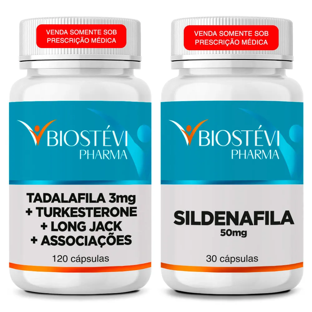 Kit Composto para Auxiliar a Produção Natural da Testosterona Endógena com Tadalafila + Sildenafila 50mg - 30 Cápsulas