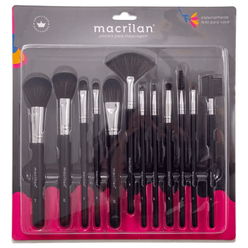 Kit com 12 Pincéis para Maquiagem KP9-1A - Macrilan