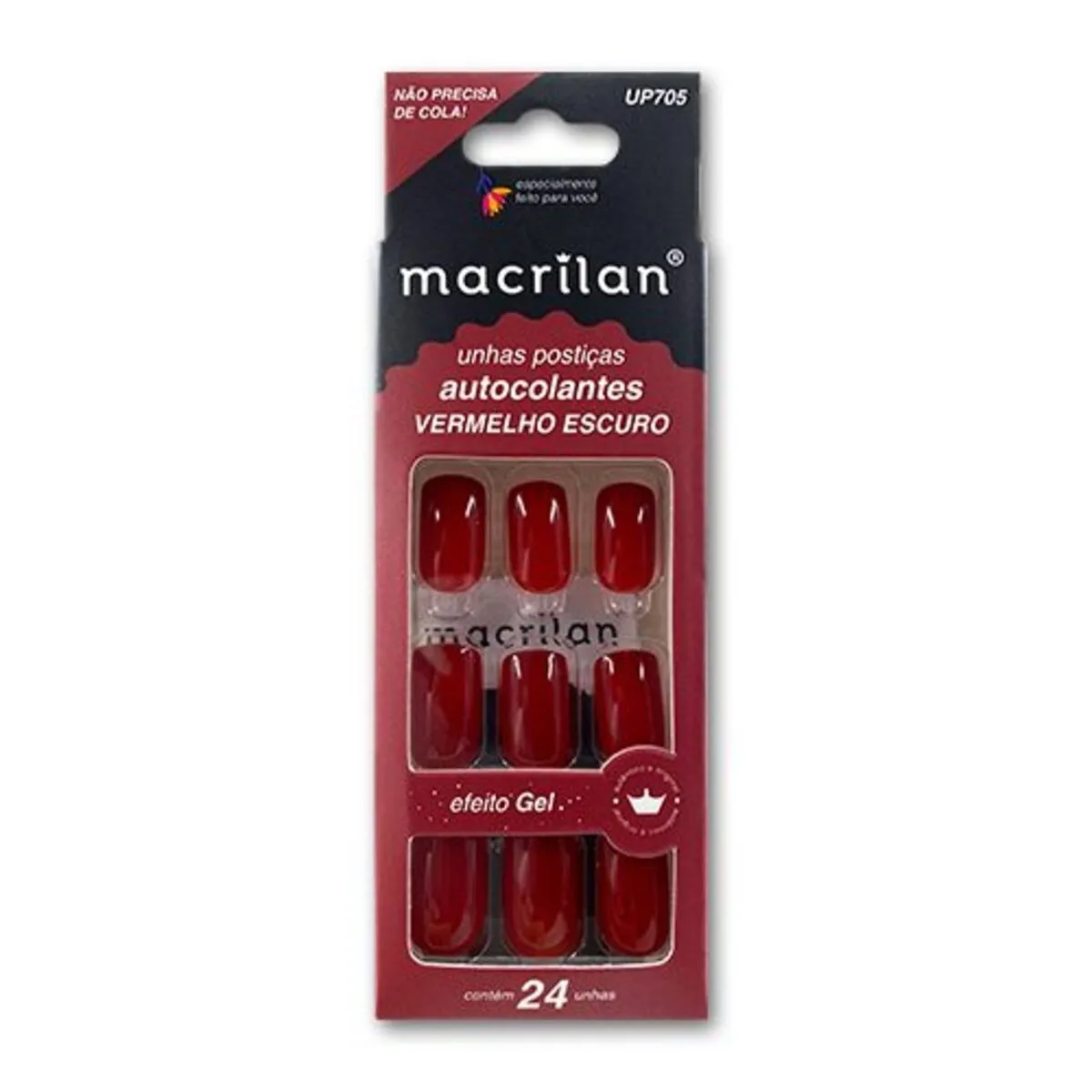 Unhas Postiças Autocolantes Média Vermelho Escuro - Macrilan