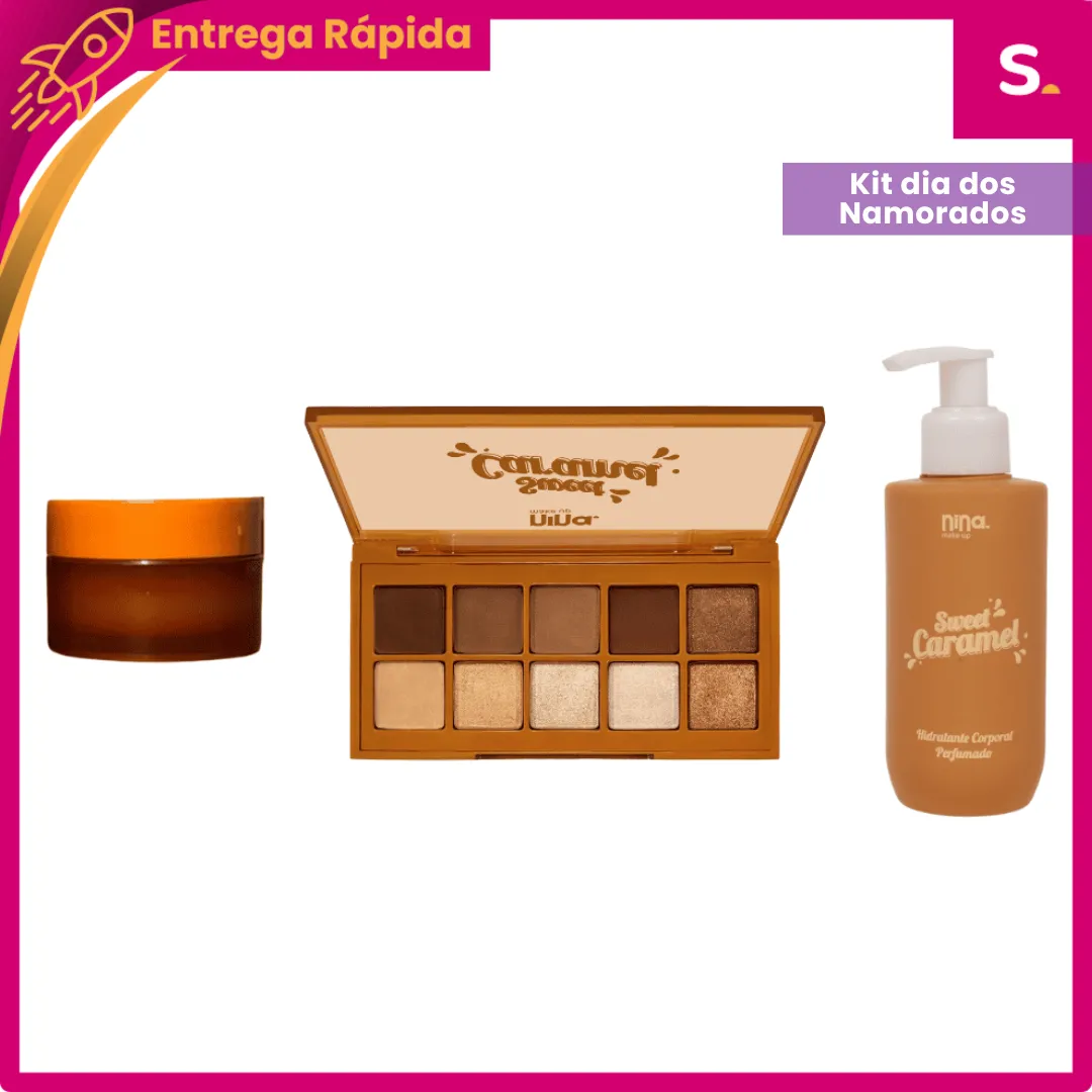 Kit Paleta de Sombras Hidratante e Esfoliante Labial Sweet Caramel - Nina Makeup