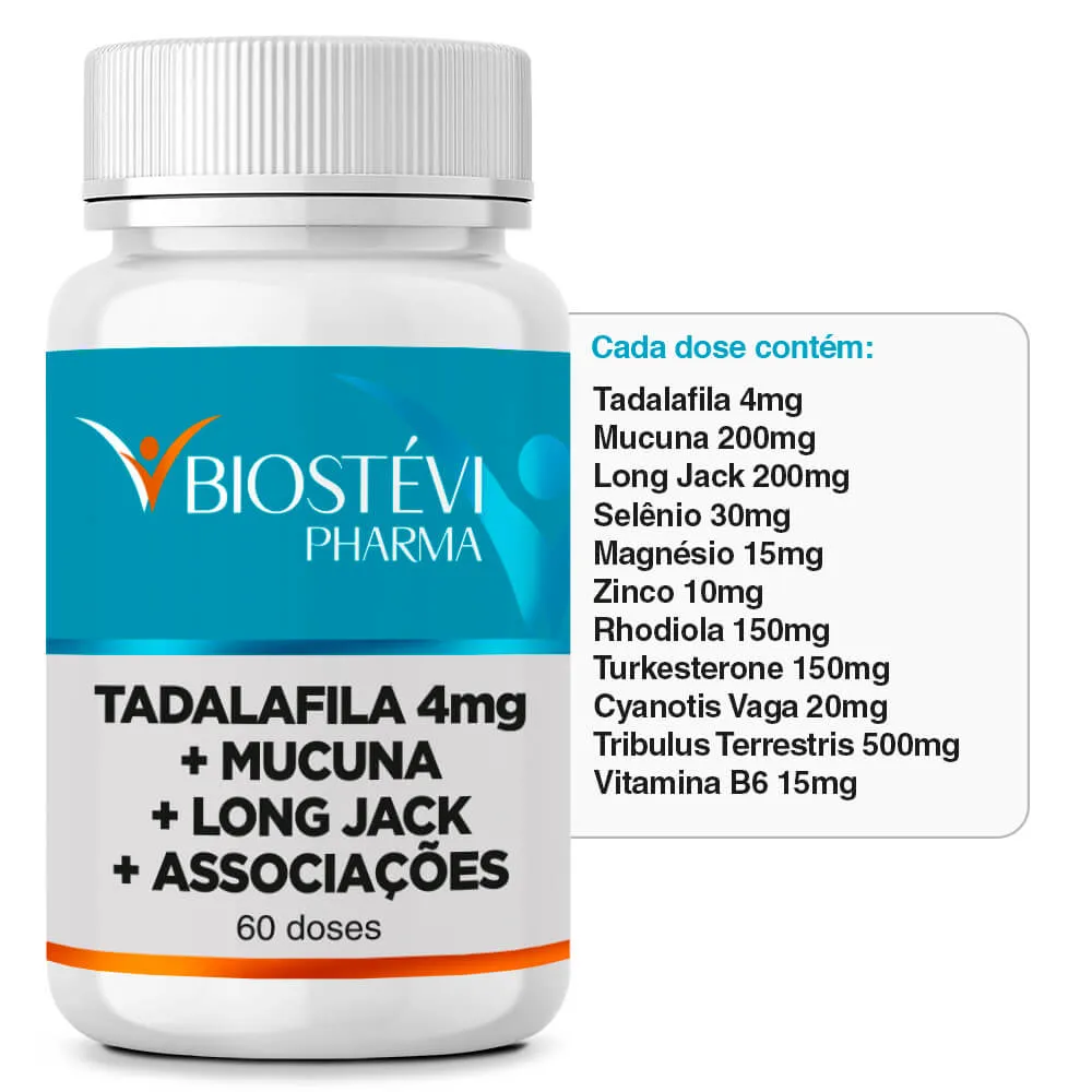 Composto para Auxiliar a Produção Natural da Testosterona Endógena com Tadalafila 4mg + Associações 180 Cápsulas