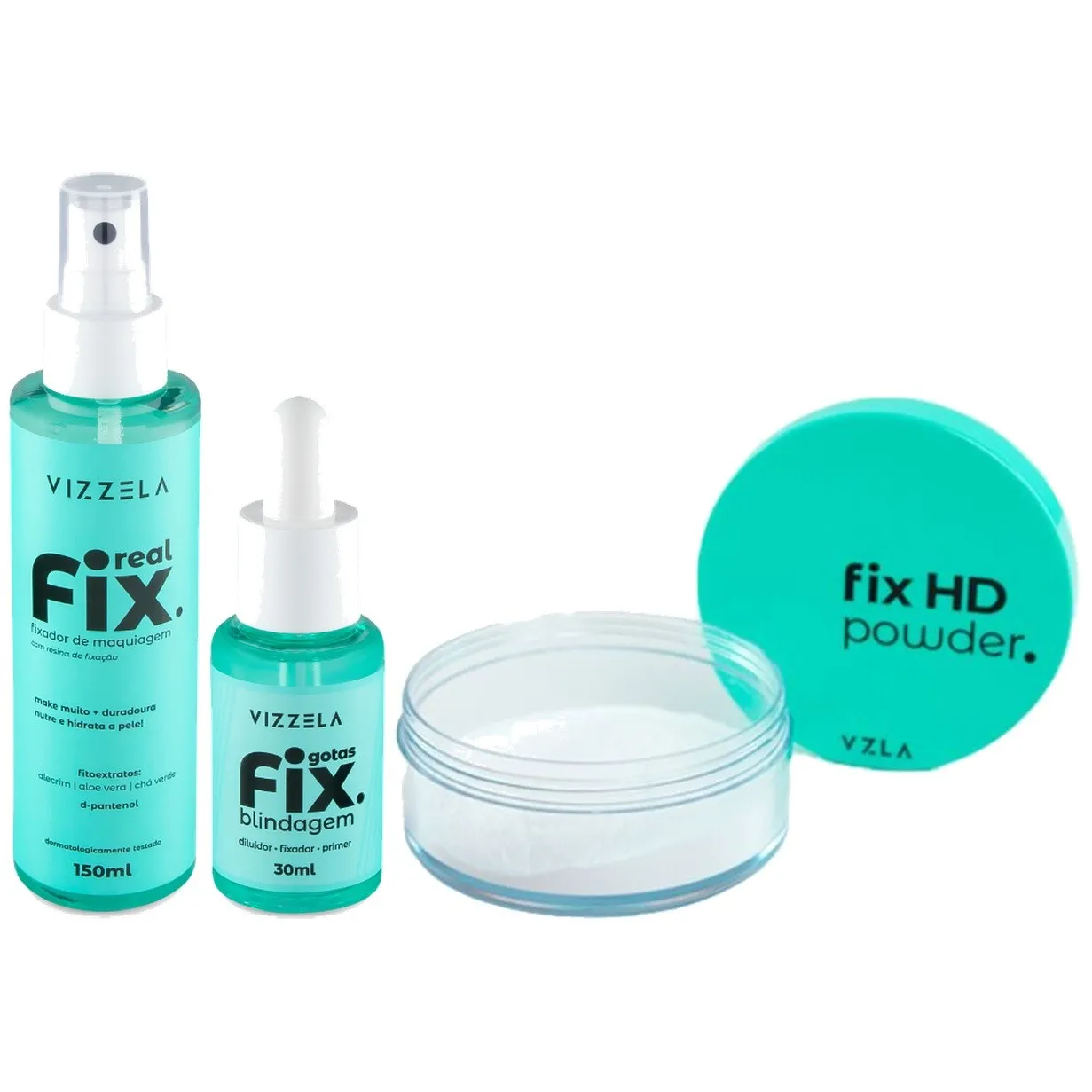 Kit Fixador Maquiagem Vizzela Real Fix Gotas Fix Pó HD Powder