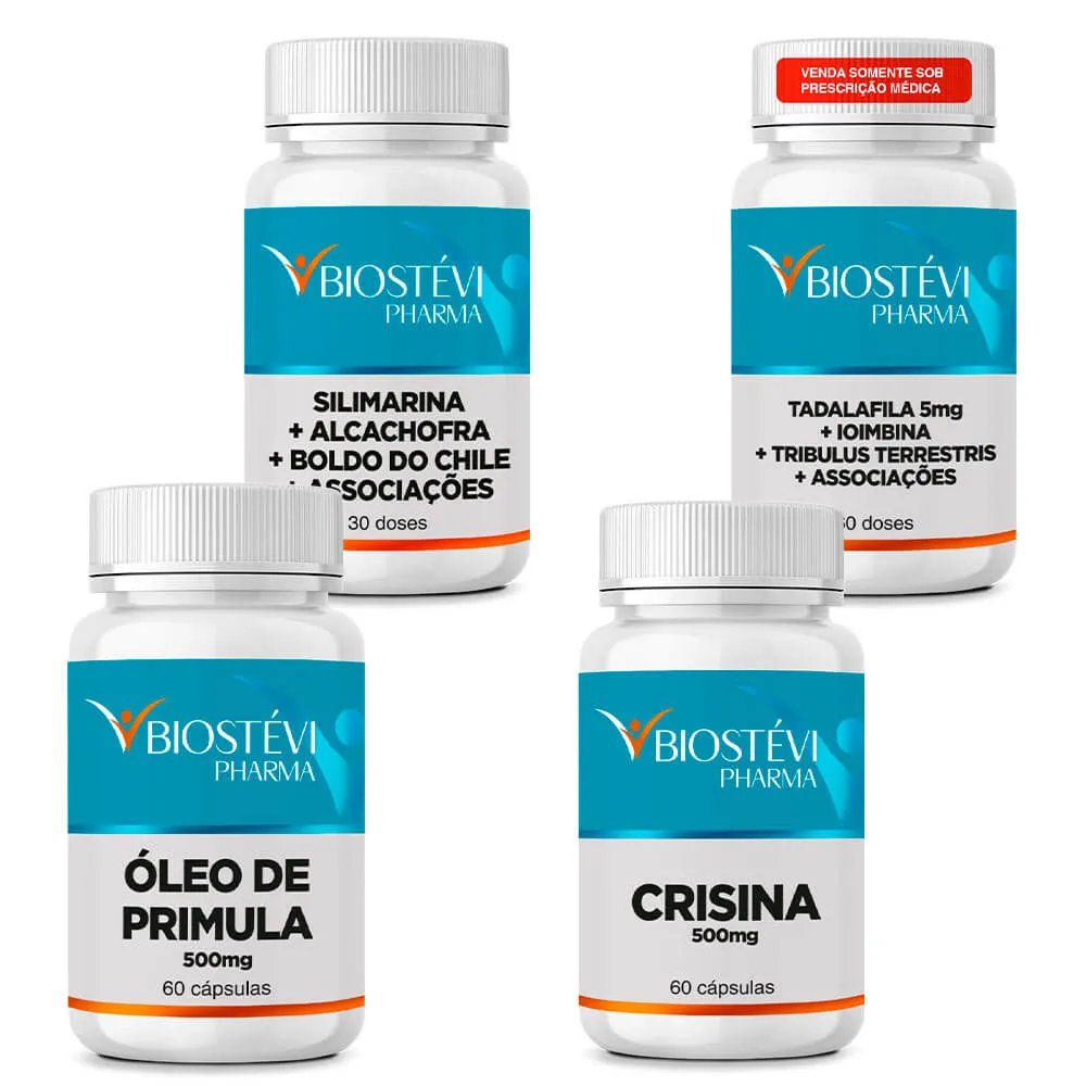 Kit TPC + Líbido | Protetor Hepático + Crisina + Óleo de Primula + Tribulus Turbinado
