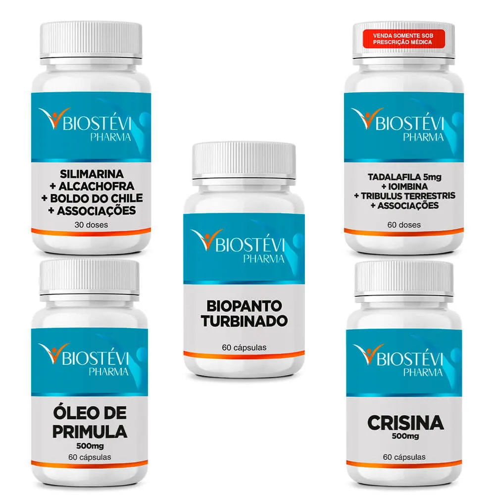 Kit TPC + Líbido + Saúde Capilar | Protetor Hepático + Crisina + Óleo de Primula + Tribulus Turbinado + Bio Panto Turbinado