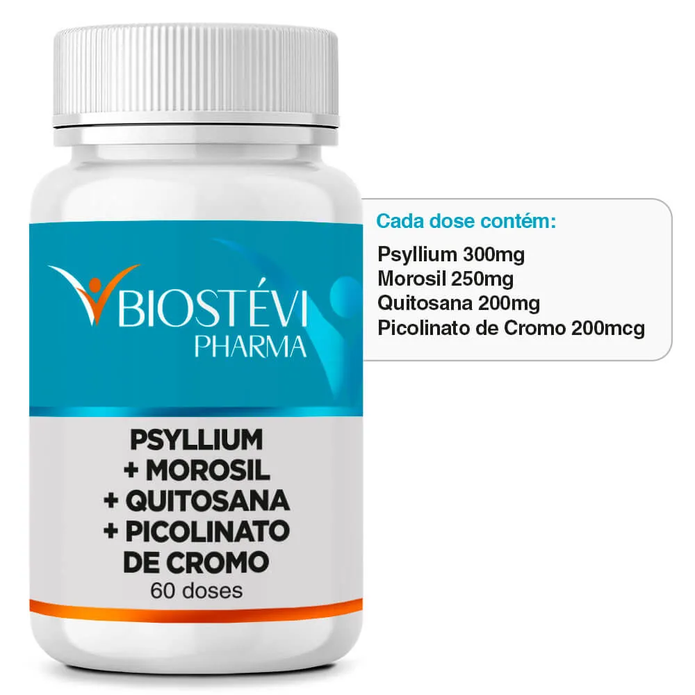 Composto para Saciedade | Psyllium + Morosil + Quitosana + Picolinato de Cromo 60 Doses