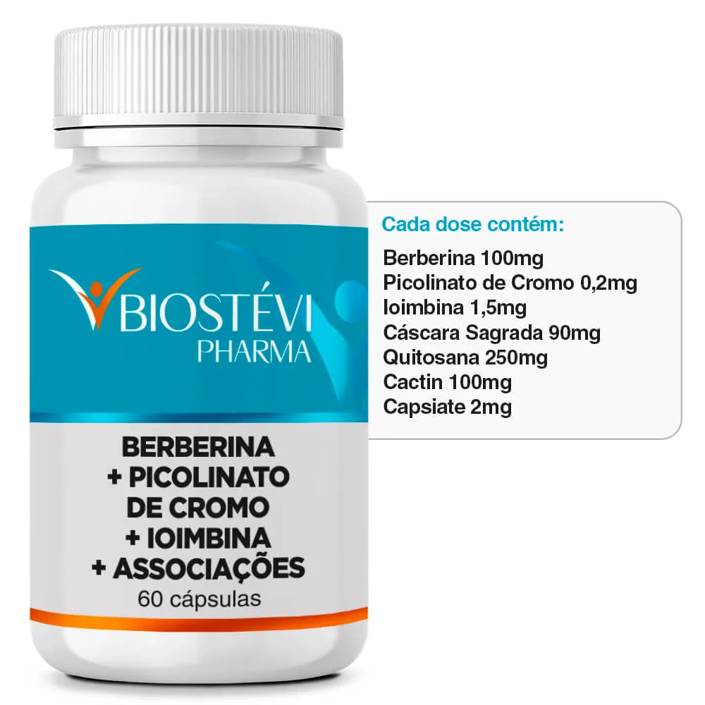 Composto Emagrecimento | Berberina + Picolinato de Cromo + Ioimbina + Associações 60 Cápsulas