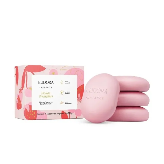 Sabonete Vegetal em Barra Perfumado Instance Frutas Vermelhas 4X80g Eudora