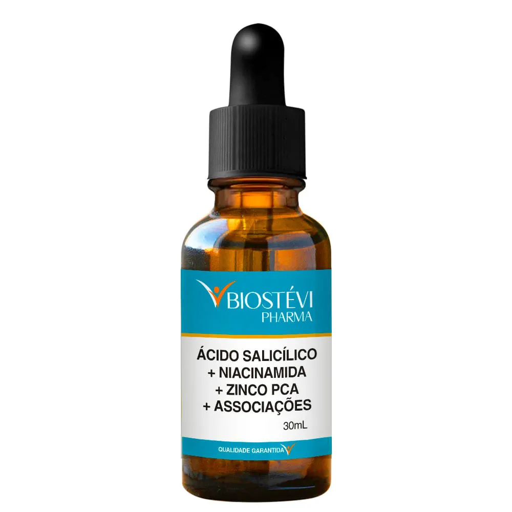 Sérum Facial Pele Oleosa e Acne Adulta | Ácido Salicílico + Niacinamida + Zinco PCA + Associações 30ml