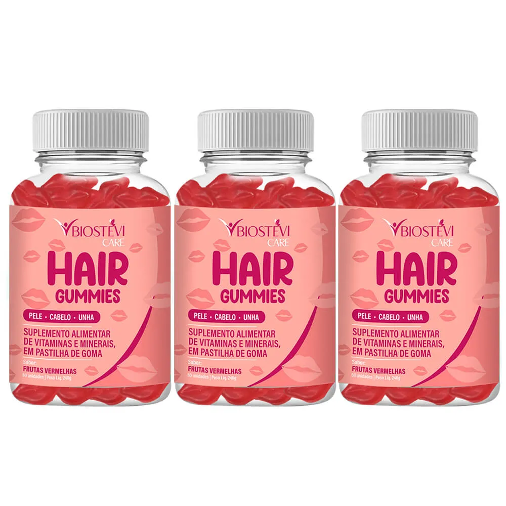Kit 3 Potes Hair Gummies 60 Gomas