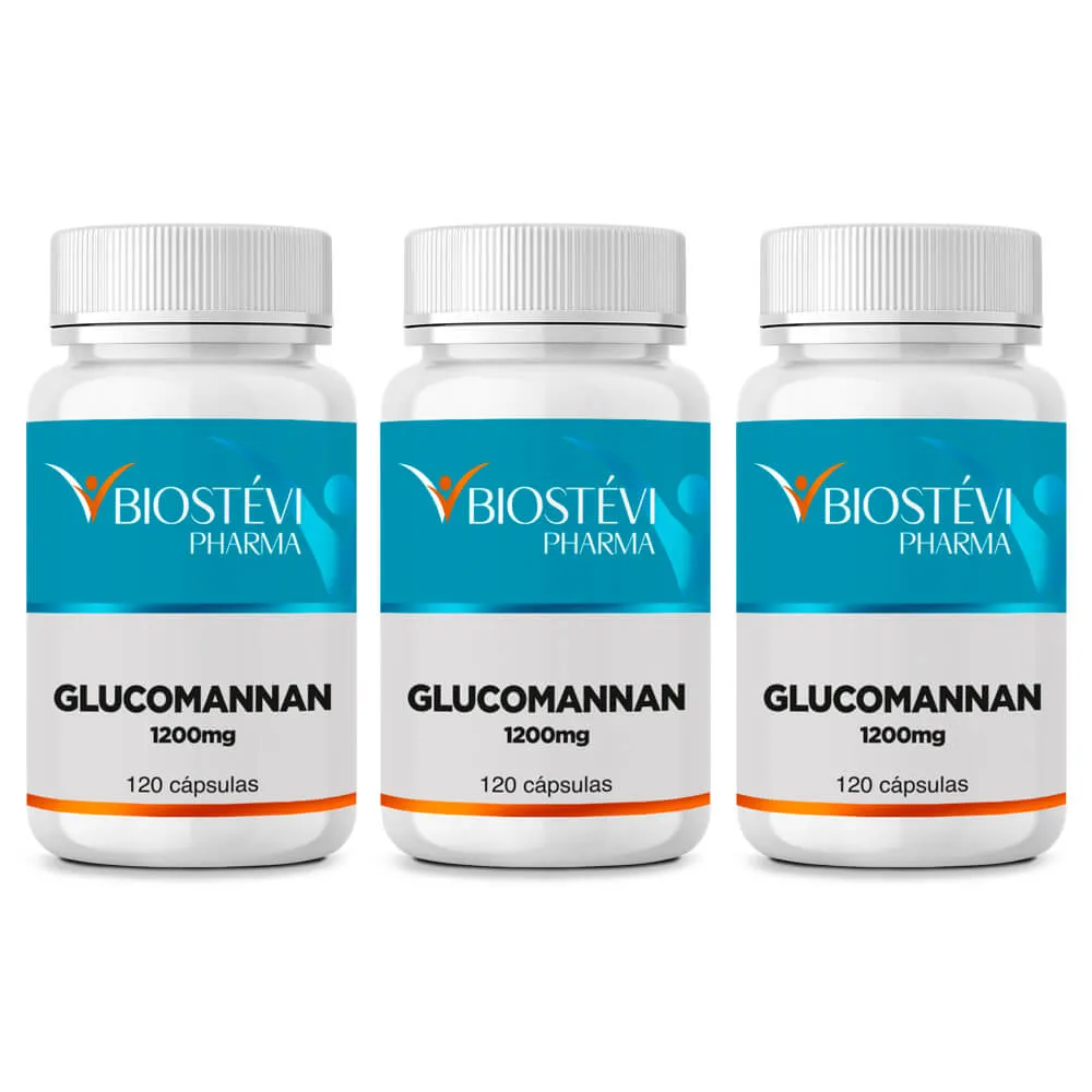 Kit 3 Potes Glucomannan 1200mg 120 cápsulas = 60 doses
