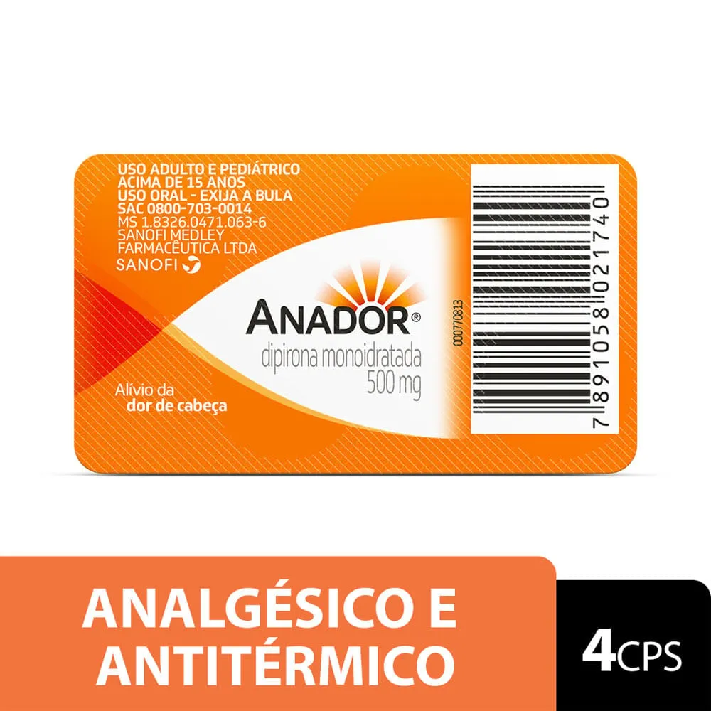 Analgésico Anador 500mg 4 Comprimidos