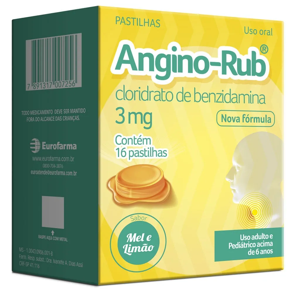 Angino-Rub Pastilhas Sabor Mel e Limão 16 Pastilhas
