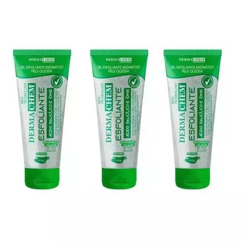 Kit C/ 3 Gel Esfoliante Enzimatico Pele Oleosa Dermachem 100g