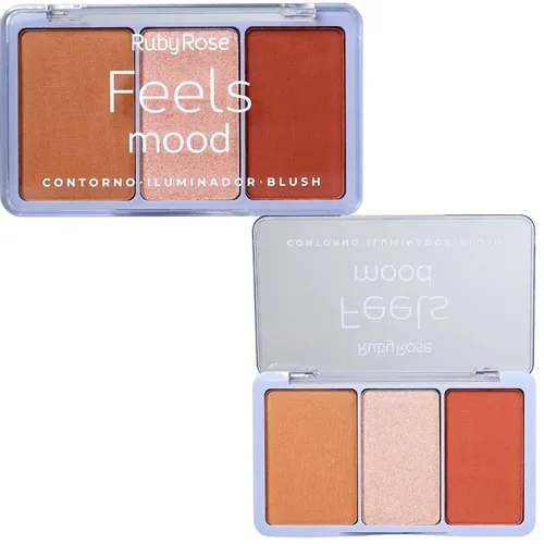 Trio Contorno Iluminador e Blush Feels Mood Ruby Rose Médio