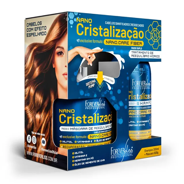 Nano Cristalização Capilar Forever Liss Kit Shampoo 300ml e Máscara 500g