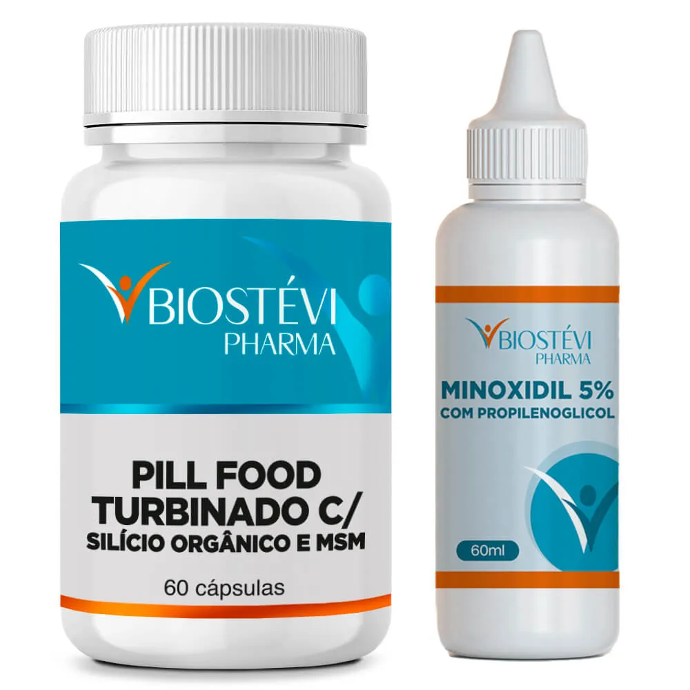 Kit pill food turbinado com minoxidil 5% com propilenoglicol