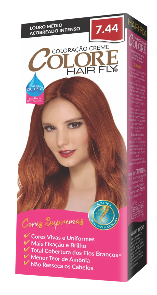 COLORACAO COLORE HAIR FLY 7.44 LOIRO MEDIO ACOBREADO
