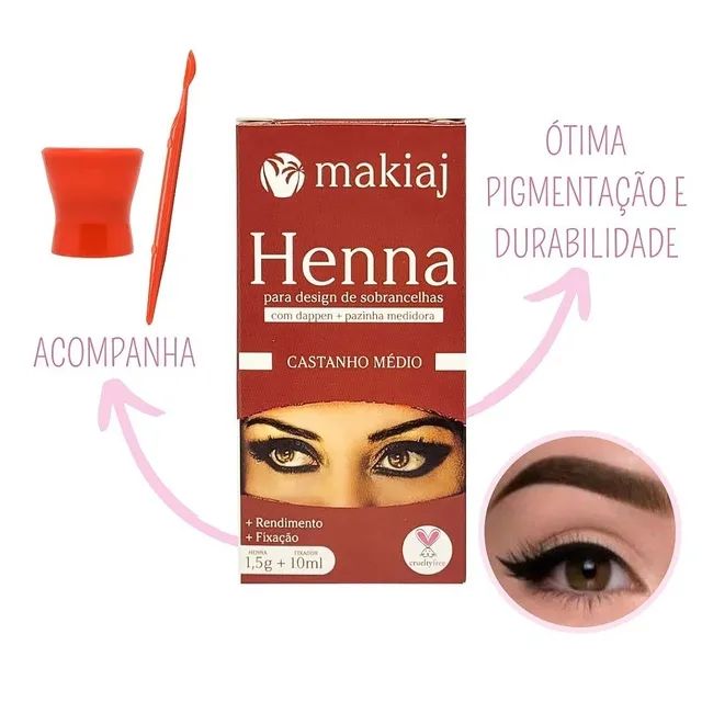 Henna Para Sobrancelhas Castanho Médio Makiaj Kit Henna + Fixador