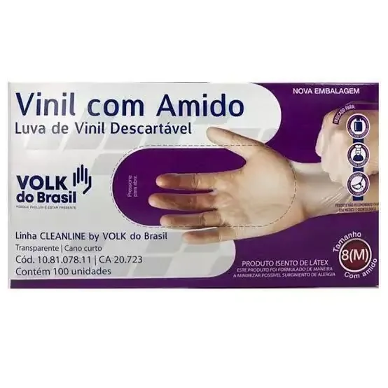 Luva Vinil Volk Descartável Com Amido 100 Unidades Tam M