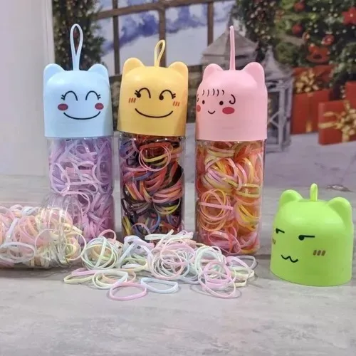 Kit Elástico de Silicone Colorido Para Cabelo Pote Bichinho