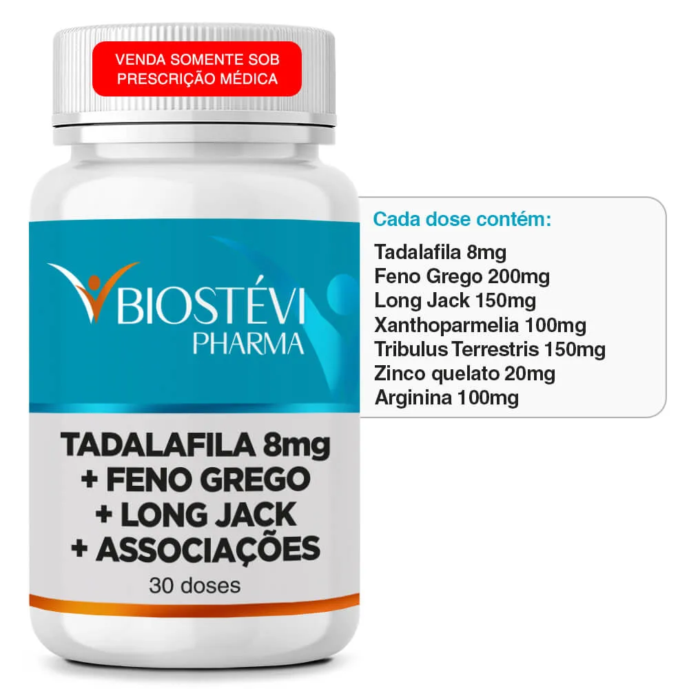 Tadalafila 8mg + Feno Grego + Long Jack + Associações - 30 Doses