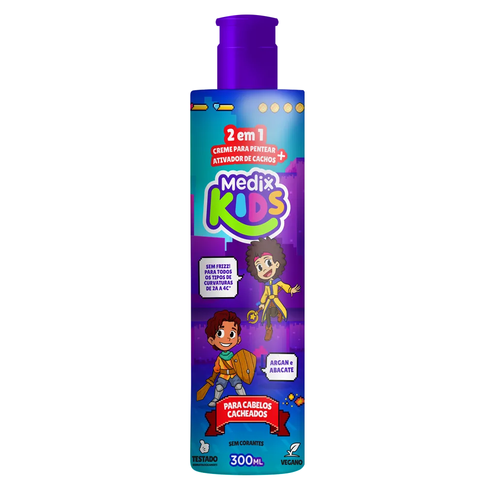 Creme de Pentear + Ativador de Cachos 2 em 1 Medix Kids 300ml