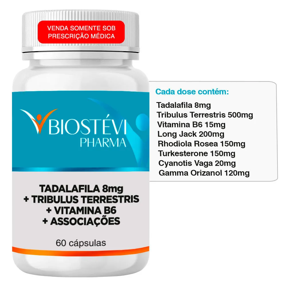 Composto para Auxiliar a Produção Natural da Testosterona Endógena Tadalafila 8mg + Associações 30 Doses