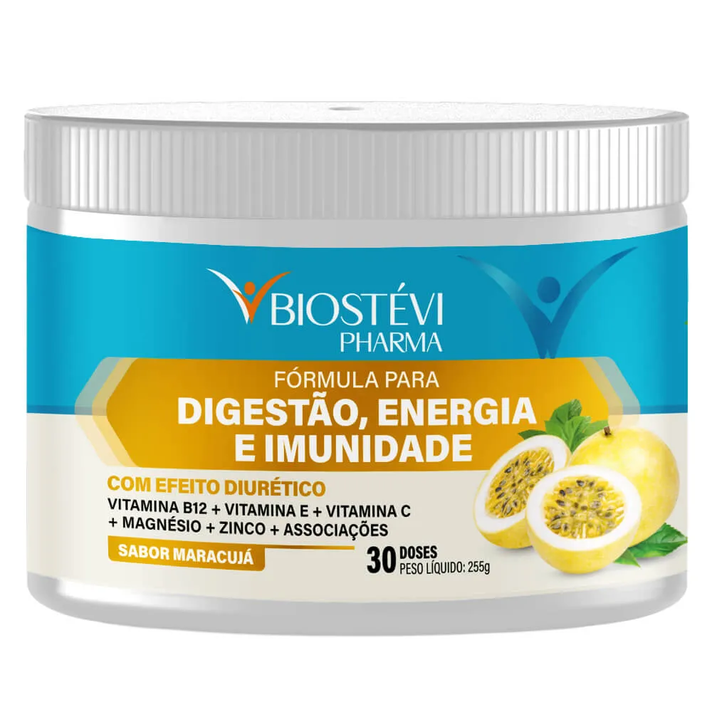 Fórmula para Digestão, Energia e Imunidade Sabor Maracujá 255g | Vitamina B12 + Vitamina C + Biotina + Associações