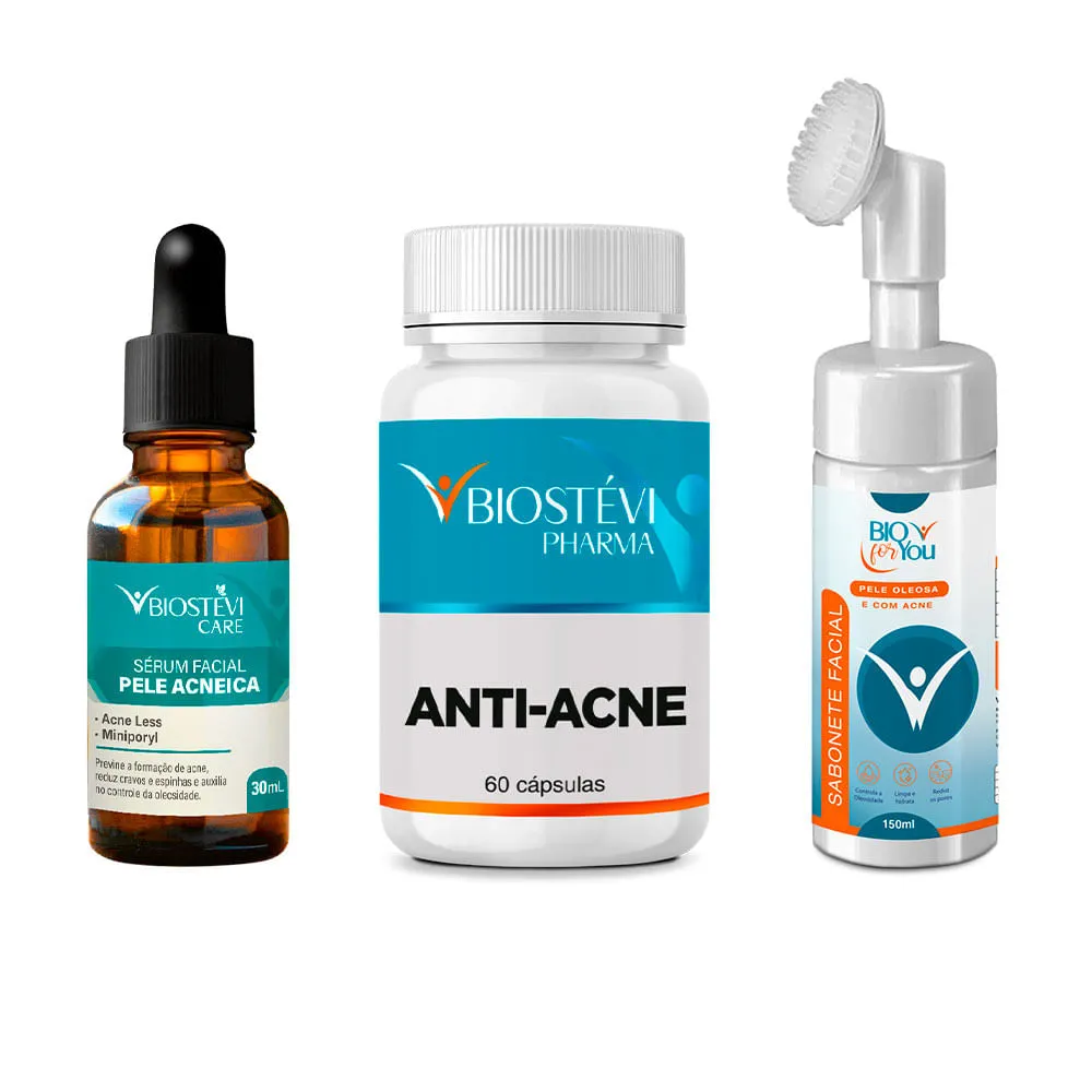 Kit Anti Acne | Sérum Pele Acneica + Anti Acne + Sabonete Facial para Pele Oleosa e Acneica