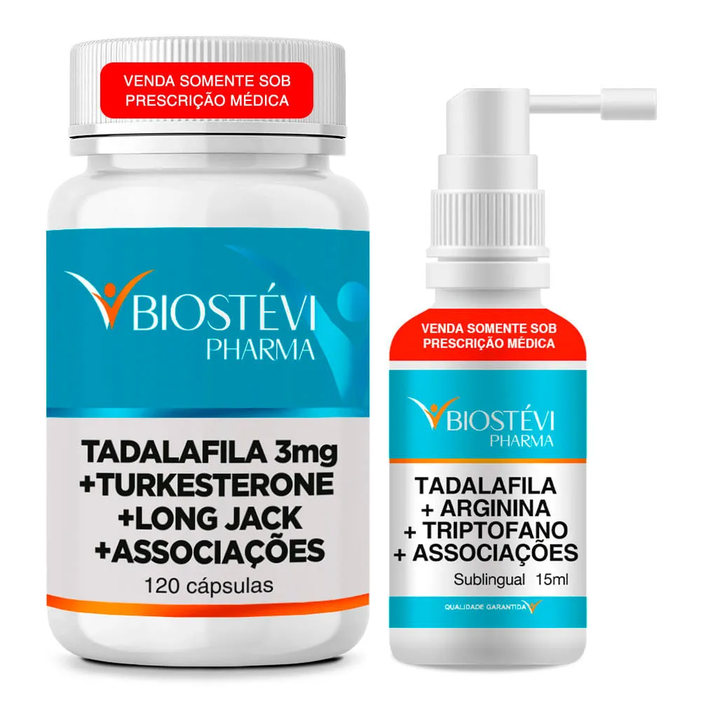 Kit Composto para Auxiliar a Produção Natural da Testosterona Endógena 120 Cápsulas e Spray Sublingual 15ml ambos com Tadalafila + Associações