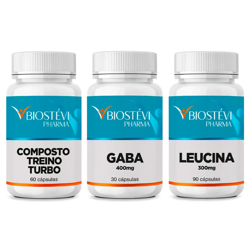 Kit composto treino turbo + gaba 400mg 30 caps + leucina 300mg 90caps
