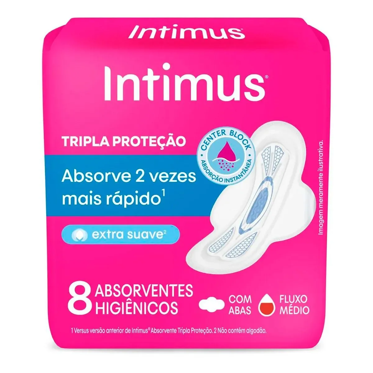 Absorvente Intimus Gel Tripla Proteção Cobertura Suave Com Abas Com 08 Unidades