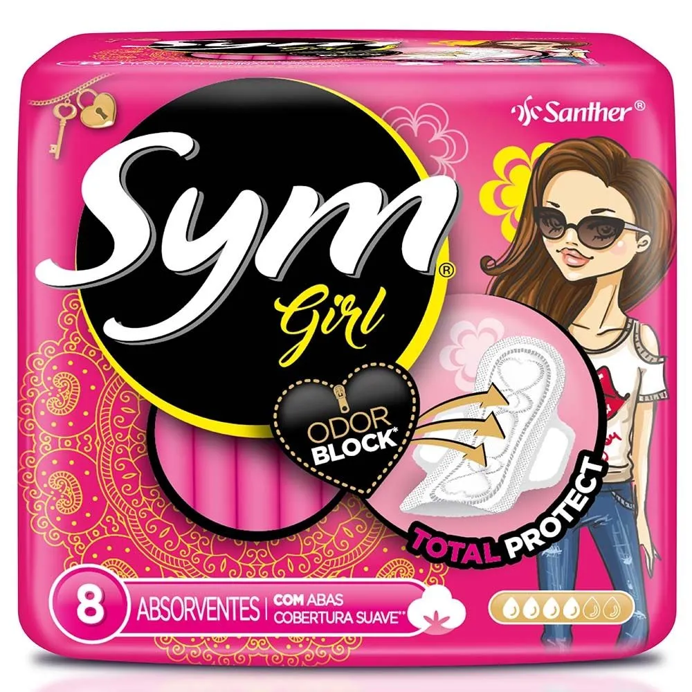 Absorvente Sym Girl Suave Com Abas Com 08 Unidades