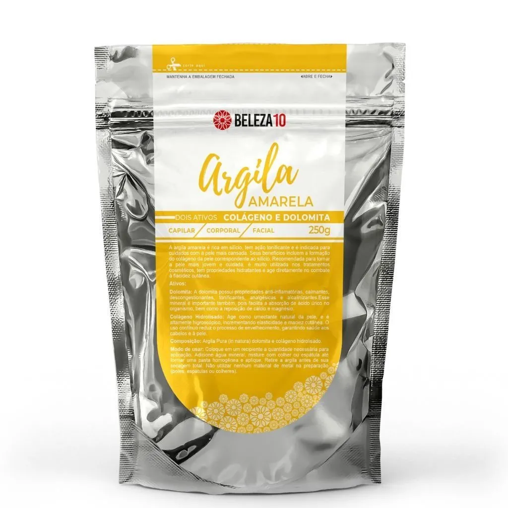 Argila Amarela 2 Ativos Dolomita e Colágeno 250g Beleza10