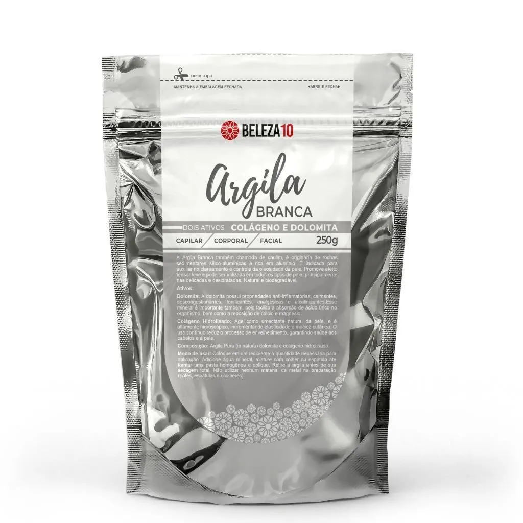 Argila Branca 2 Ativos Dolomita e Colágeno 250g Beleza10