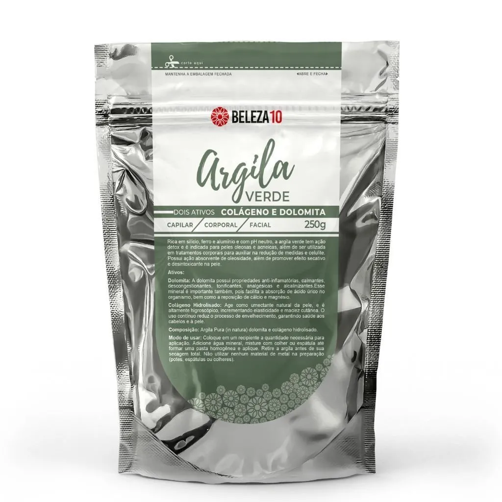 Argila Verde 2 Ativos Dolomita e Colágeno 250g Beleza10