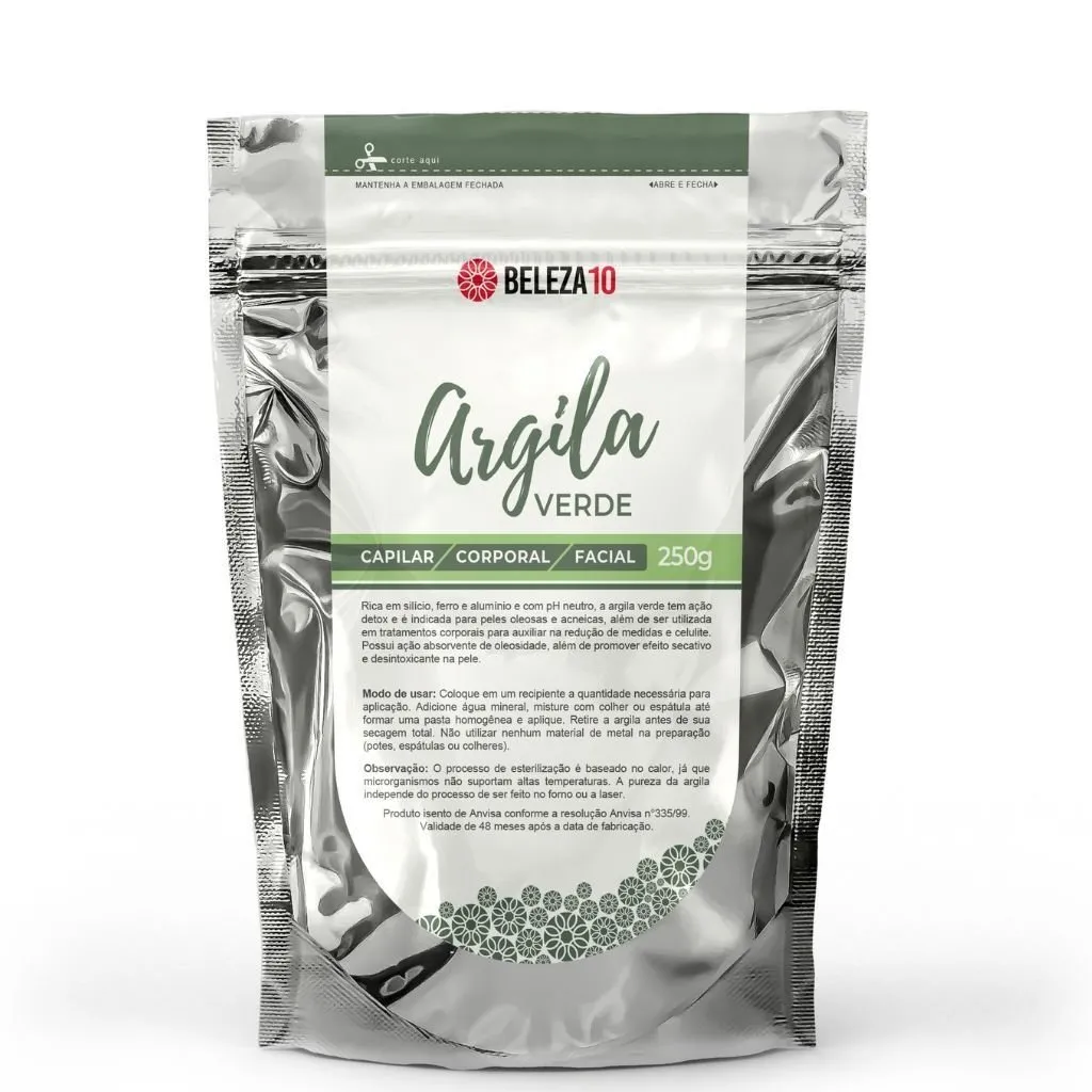 Argila Verde Beleza10 Peles Oleosas e Acneicas 250g
