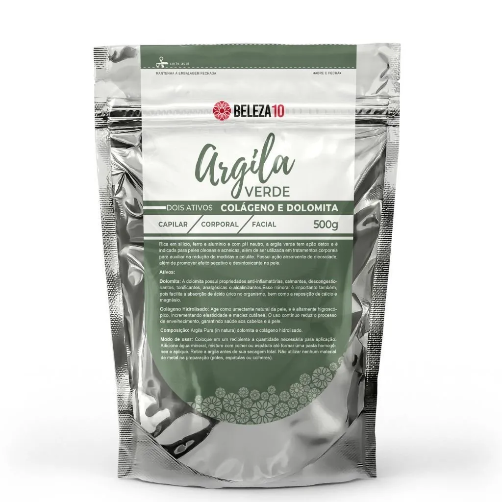 Argila Verde com Colágeno e Dolomita 500g Beleza10