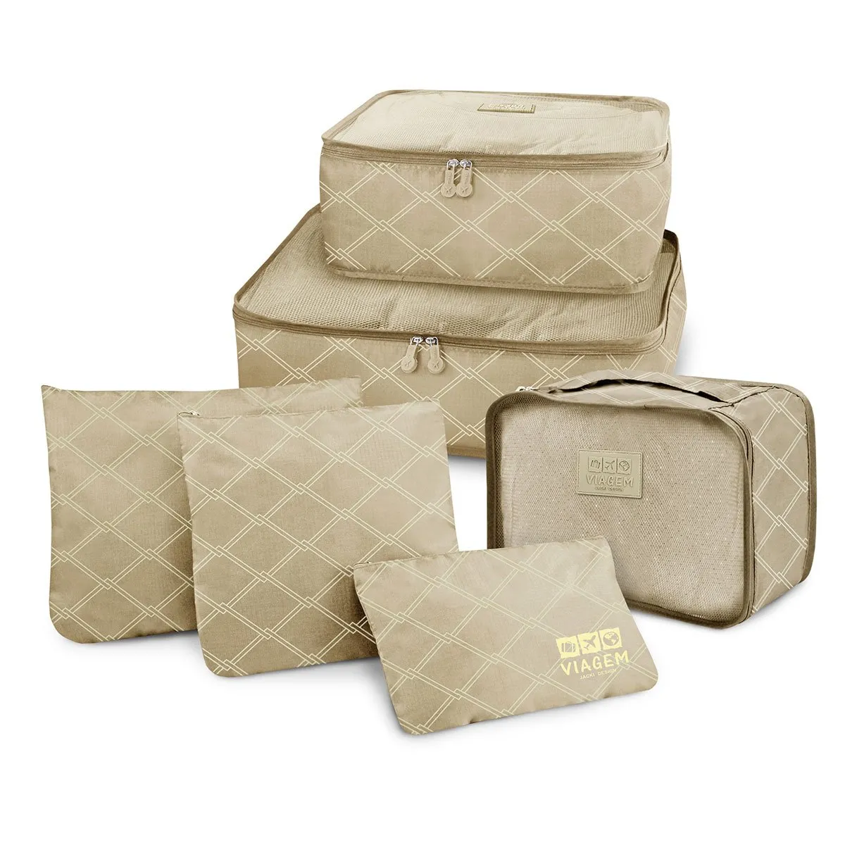 Kit Organizador de Malas com 6 Peças Jacki Design Bege