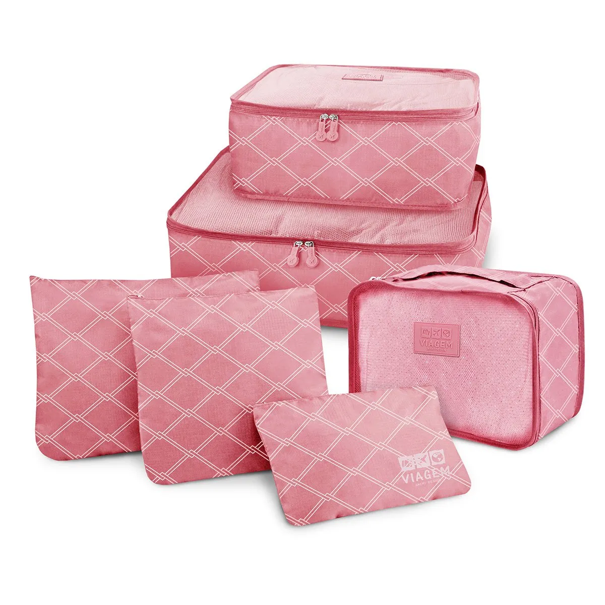 Kit Organizador de Malas com 6 Peças Jacki Design Rosa
