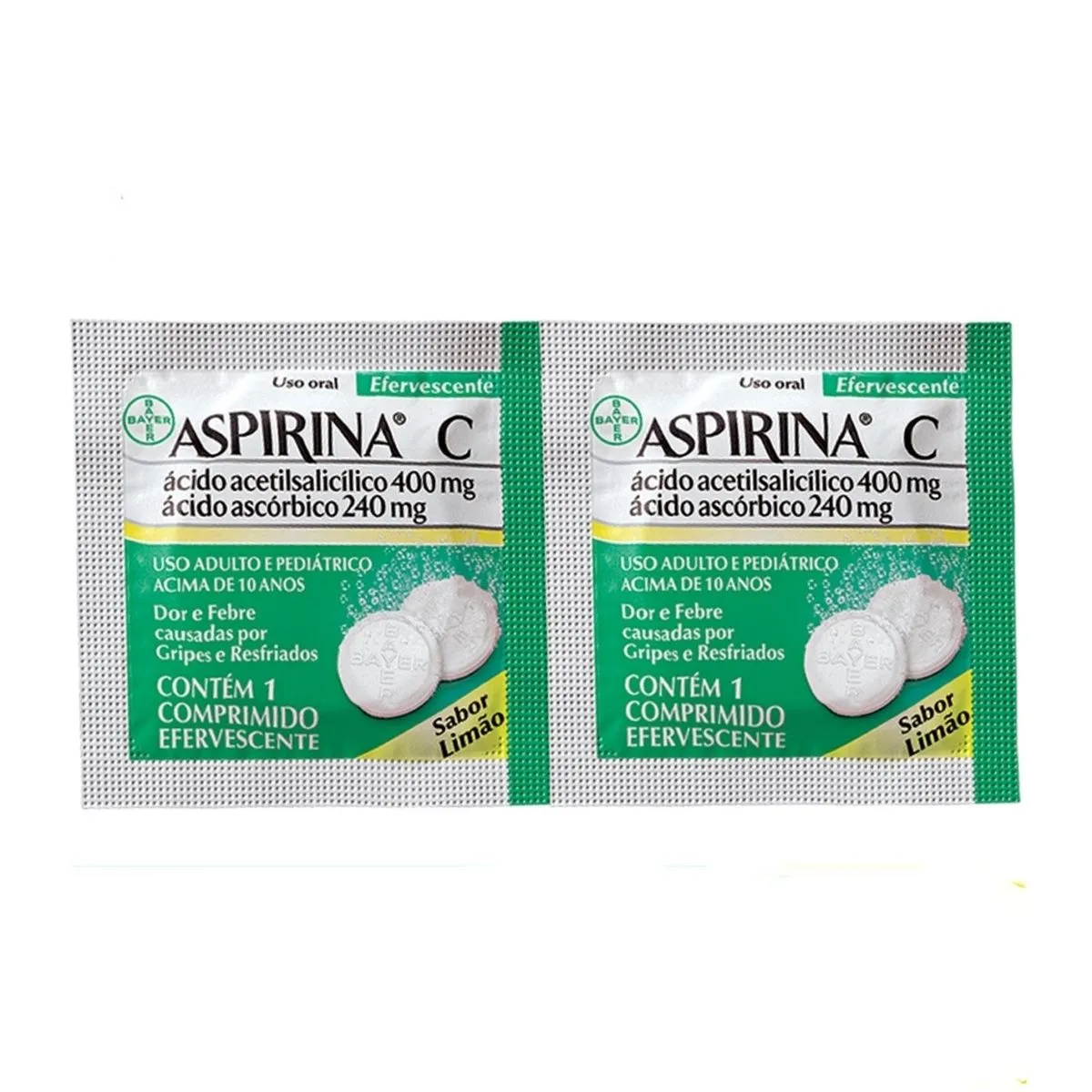 Aspirina C 400mg + 240mg 2 Comprimidos Efervescentes Sabor Limão